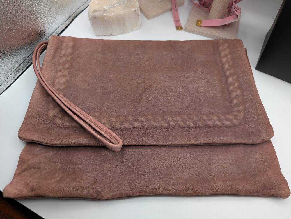 VTG Jas M.B. London Mavue Purple/Brown Leather Clutch Bag Weighted Closure RARE